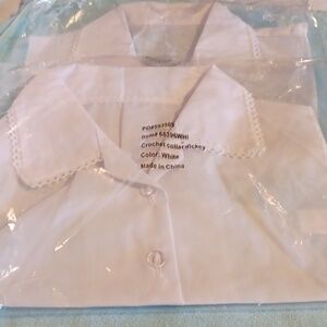 White Collared Dickey Shirt with Scalloped Edge One Size Fits Most Set Of 2